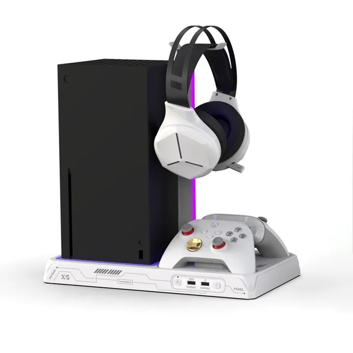 Stand Racire Honcam pentru Xbox Series X / S, ce contine 2 acumulatori reincarcabili de 1400mah, Suport pentru 12 Jocuri si Casti Gaming, Negru