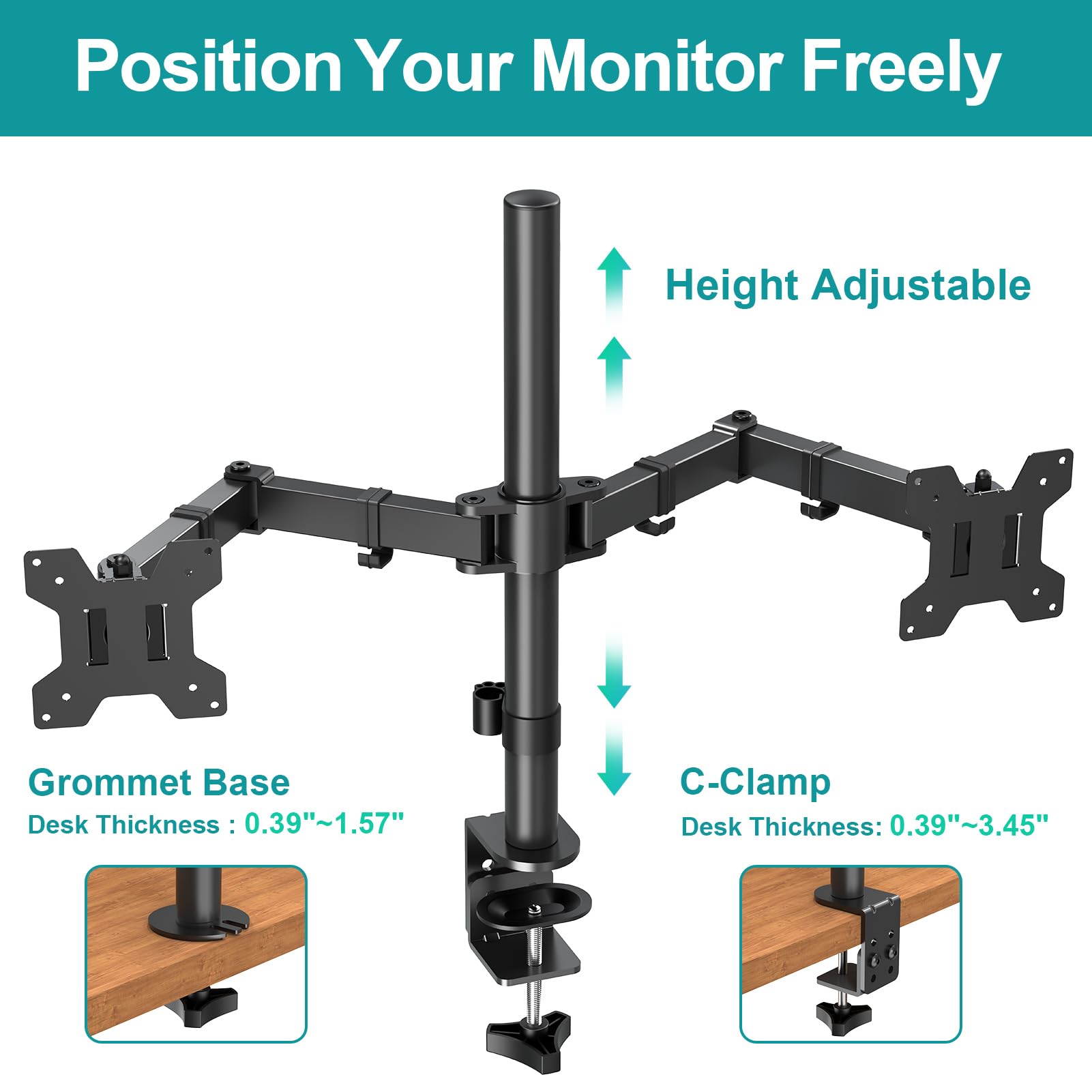 Стойка за двоен монитор за 2 монитора Подходяща за 13-32 инча/17,6 ...