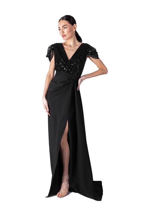 Acob à porter, Rochie maxi cu slit lateral, Negru, L