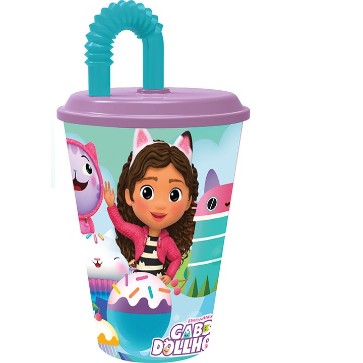 Üveg műanyag szívószálas Gabby's Dollhouse, 430 ml Kék