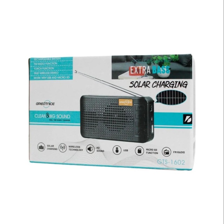 Boxa portabila GTS-1602, bluetooth, radio, SD, USB, incarcare solara
