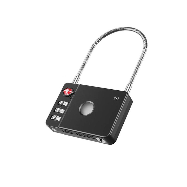 Localizator de bagaje, Mili, Model lacat MiLock, raza 50m, Negru