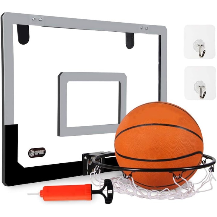 SOLTOY™ прозрачен панел за баскетболен кош с топка, помпа, игла и мрежа за кош, система за закрепване, идеален за вътрешна или външна употреба