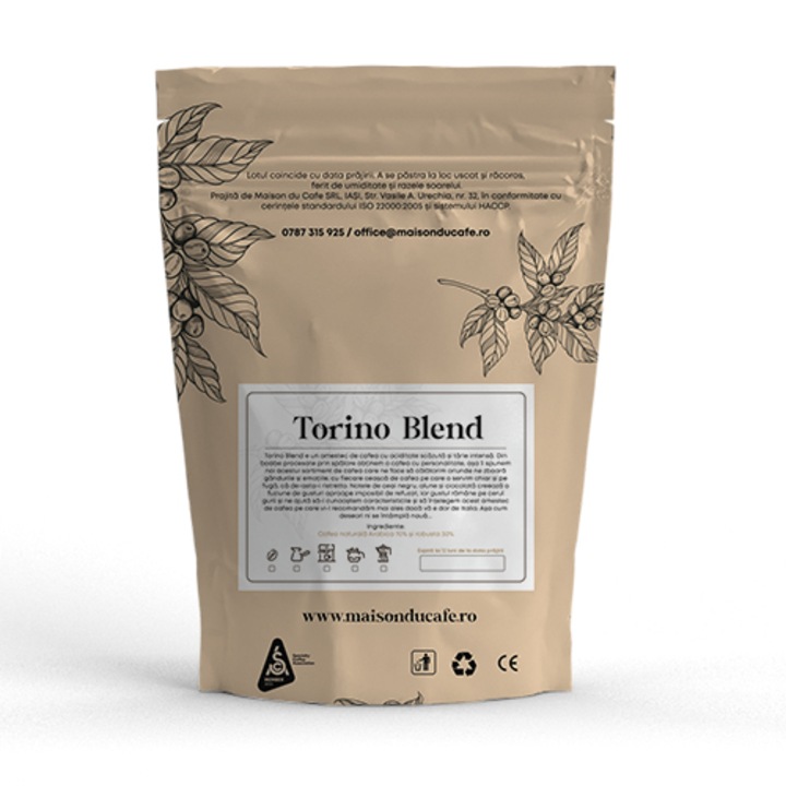 Cafea boabe proaspat prajita Torino 70 % Arabica 30 % Robusta Blend Maison du Cafe 250 g
