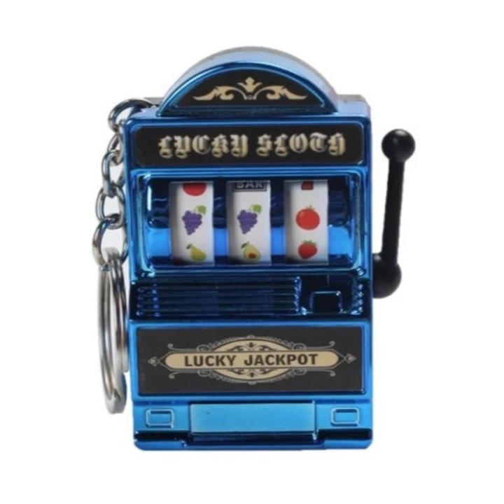 Интерактивен ключодържател JackPot, с функционален лост, 6 х 4 см, син