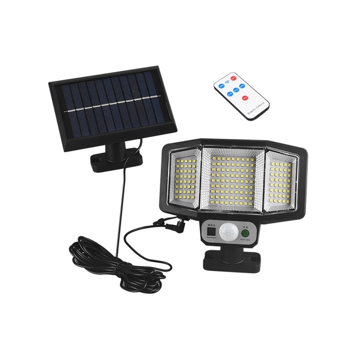 Соларна лампа за зареждане NEXTLY, 161 x SMD LED, сензор за движение и светлина, 3 режима на работа, 2400mAh батерия, отделен соларен панел, дистанционно управление