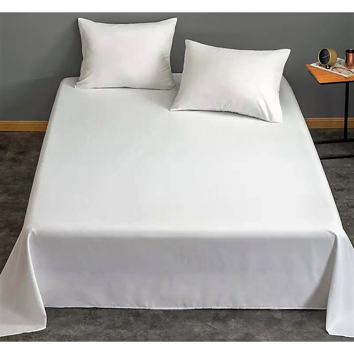 Cearsaf de pat Kotonia Home Hotel Ranforce 100% bumbac, Alb, 220x240 cm