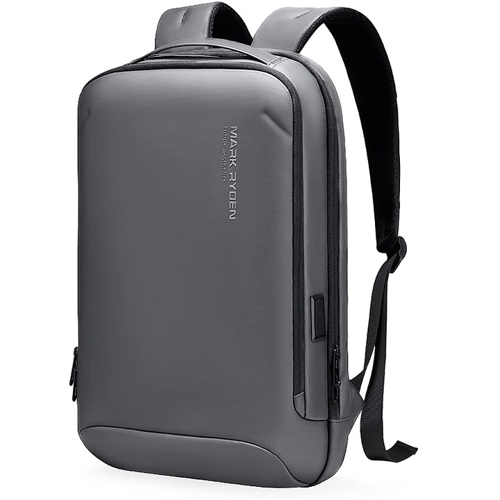 Rucsac barbati Mark Ryden Smart, Laptop de 15.6, rezistent la apa USB si micro USB, slim, Gri