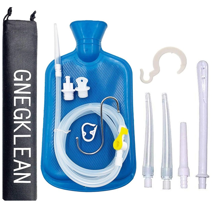 Kit Pentru Clisma, Silicon, 2L, curatare colon, irigator anal si vaginal, Albastru