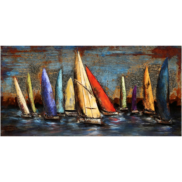 Tablou metalic 3D Joyard Regata veliere, metal, 60x4x150cm