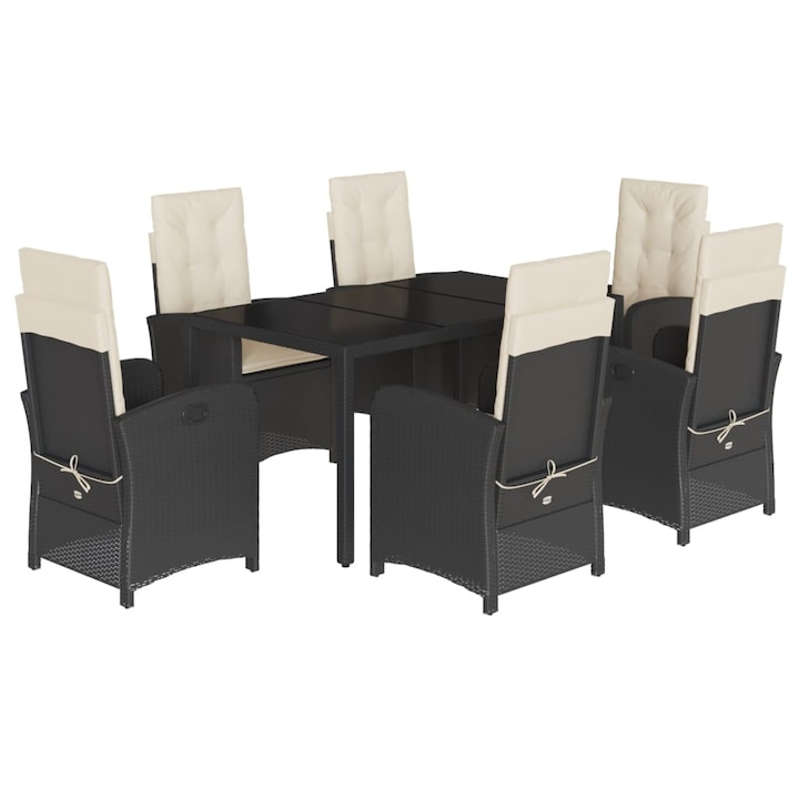 Set mobilier gradina, Zakito Europe, 6 scaune reglabile, masa, ratan PE, negru, 150x90x75cm