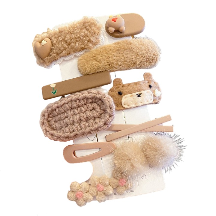 Set accesorii de par pentru copii, 9 piese, Maro