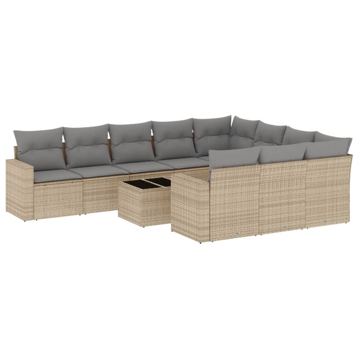 Set canapele de gradina cu perne, vidaXL, 11 piese, bej, poliratan, 51 kg 3219489