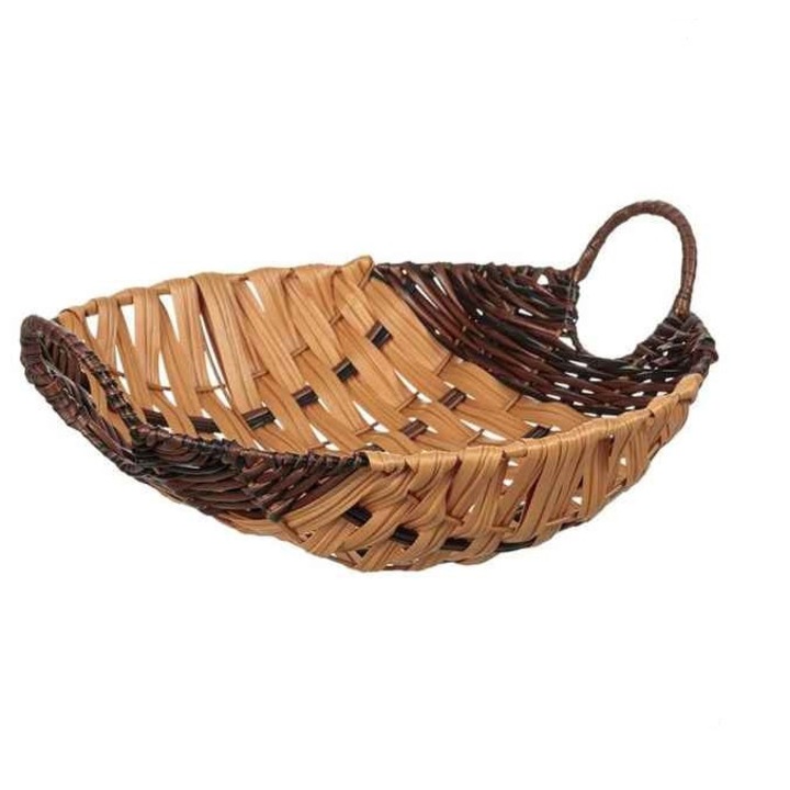 Декоративна кръгла плетена кухненска кошница бежово кафява с дръжки