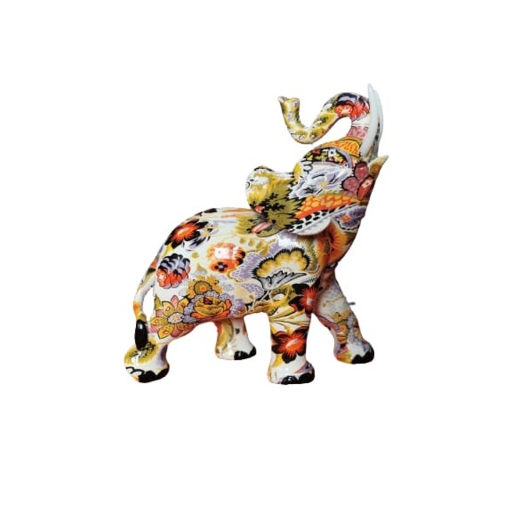 Decoratiune de interior model elefant cu trompa in sus multicolor HM132