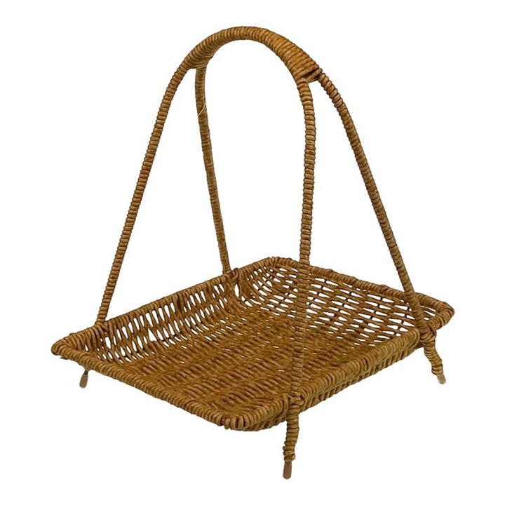 Cos din rachita asezat pe un suport metalic, 23x26 cm, maro