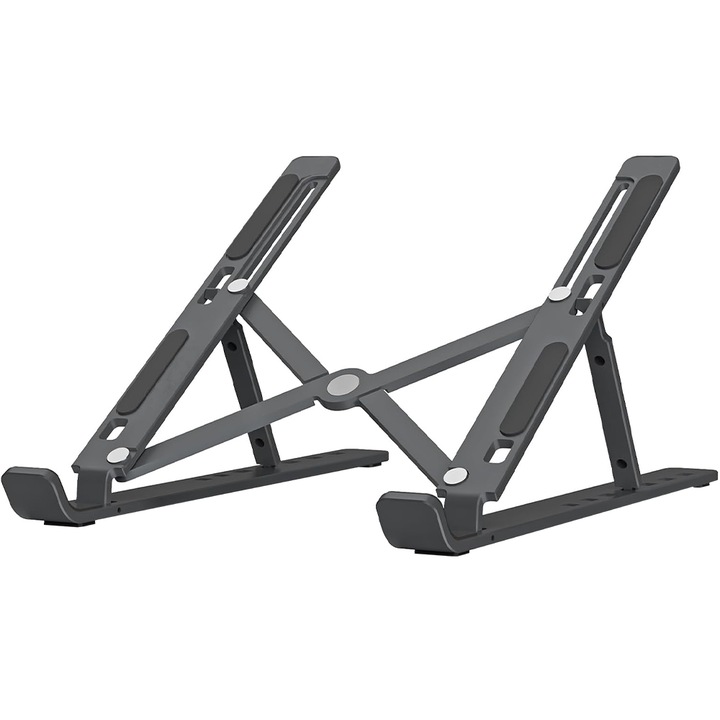 Stand Laptop si Tableta Premium Portabil, Caravaan®, Suporta Dimeniuni 12 - 18 inch, 7 Unghiuri Inclinare, Ergonomic, Pliabil, Suport Anti Alunecare, Compatibil Universal, Husa Transport, Gri