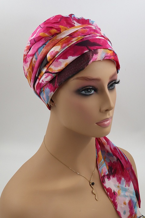 Turban sal Amelia sifon de matase K/5 roz turban post chimioterapie, chimio