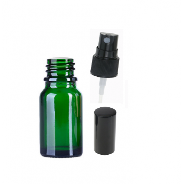 Kozmetikai tartály önzáró fedéllel és DROPY® típusú spray-vel, illóolajokhoz vagy parfümökhöz, 20 ml, zöld