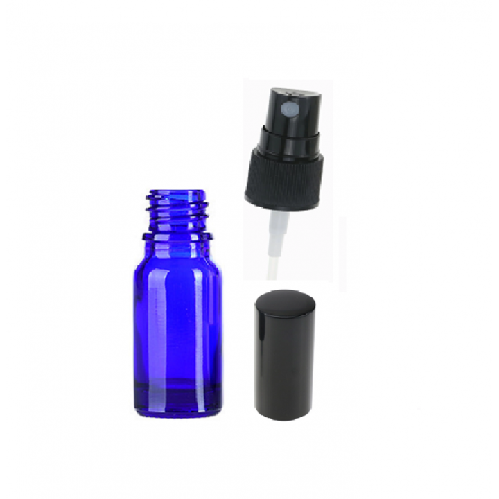 Kozmetikai tartály önzáró fedéllel és DROPY® típusú spray-vel, illóolajokhoz vagy parfümökhöz, 15 ml, kék