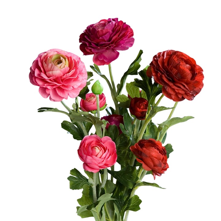 Букет от 3 нишки изкуствен ранункулус, нюанси на фуксия и розово, височина 62 см