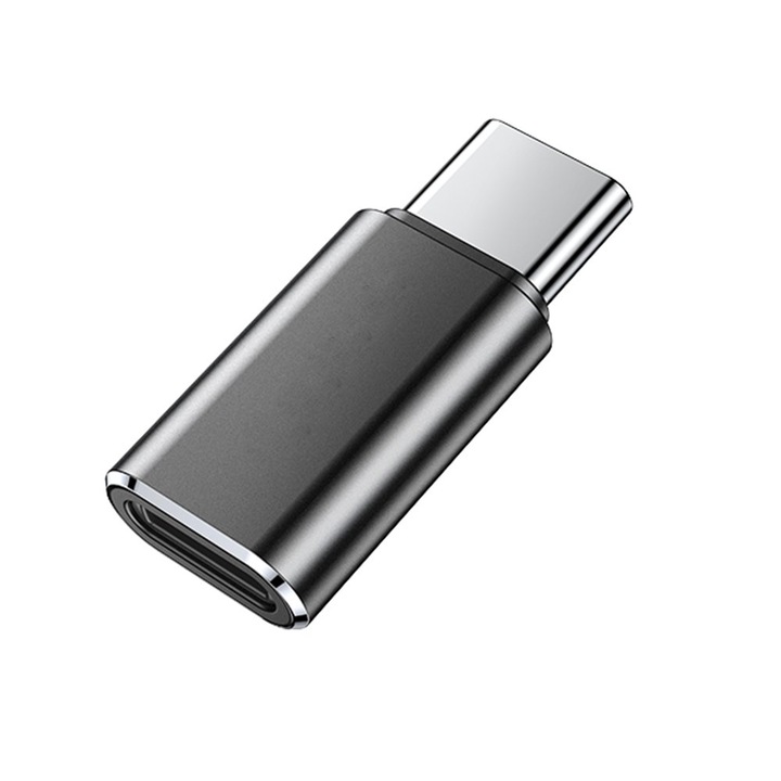 OTG adapter, USB Type-C – Apple kompatibilis csatlakozó, 480 Mbps, alumínium borítás, szürke