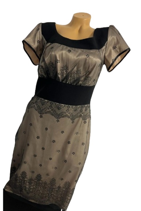 Midi рокля Karotte, бежова с черна мрежа, 42-44 RO