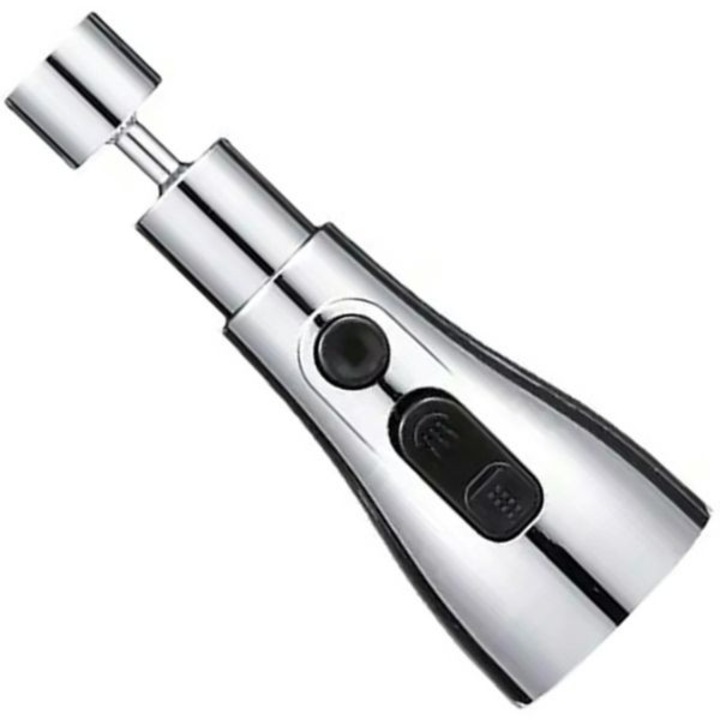 Extensie universala rotativa pentru robinet, Reduce consumul de apa pana la 70%, Functionare pe baza de rulment cu bile, 3 moduri de functionare, Rezistent la calcar, Instalare prin asigurarea filetului exterior F22, Lungime 14 cm Argintiu