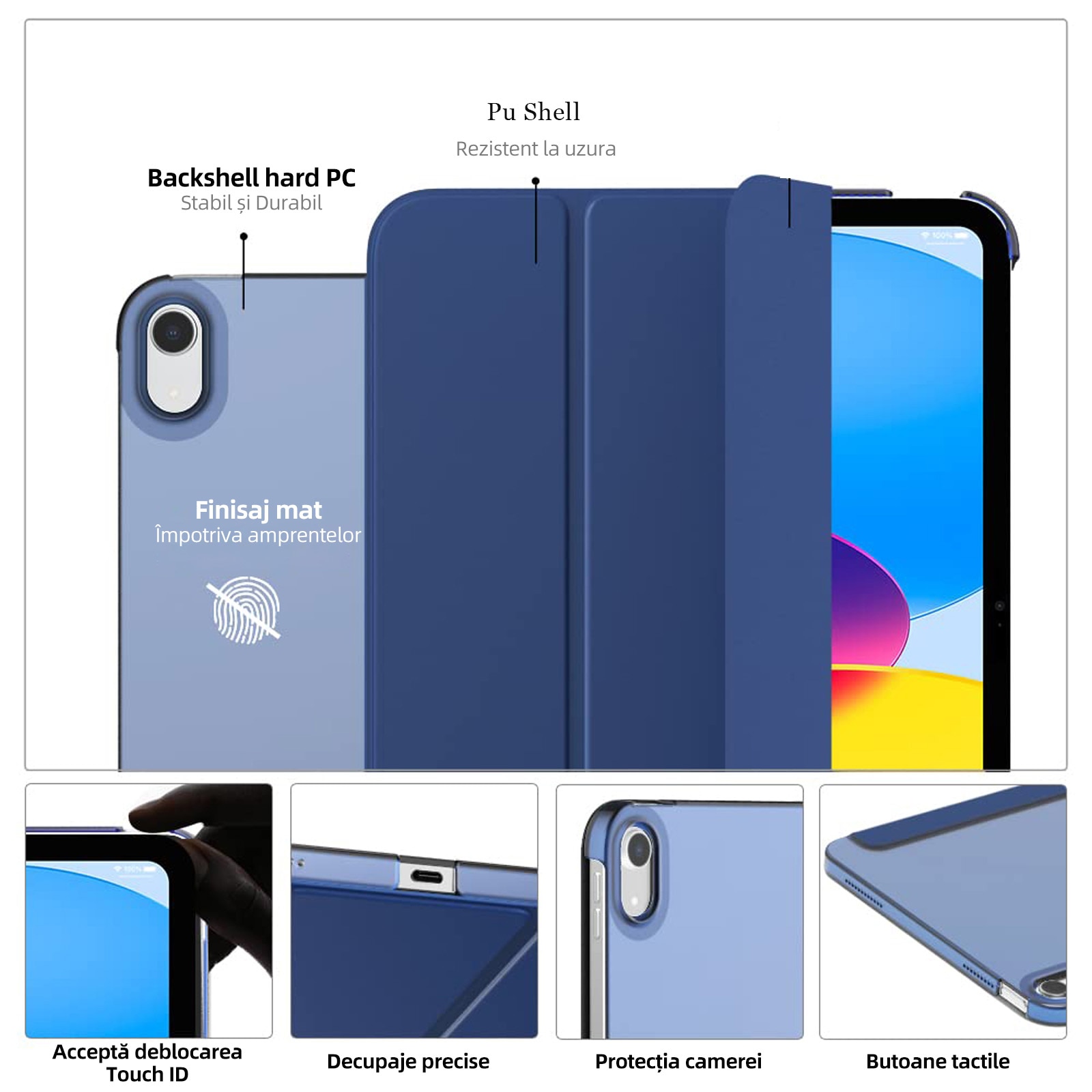 Husa tableta de protectie, Compatibila Apple iPad 10.9 inch 2022, Husa suport pentru creion, Bolongking®, Mov