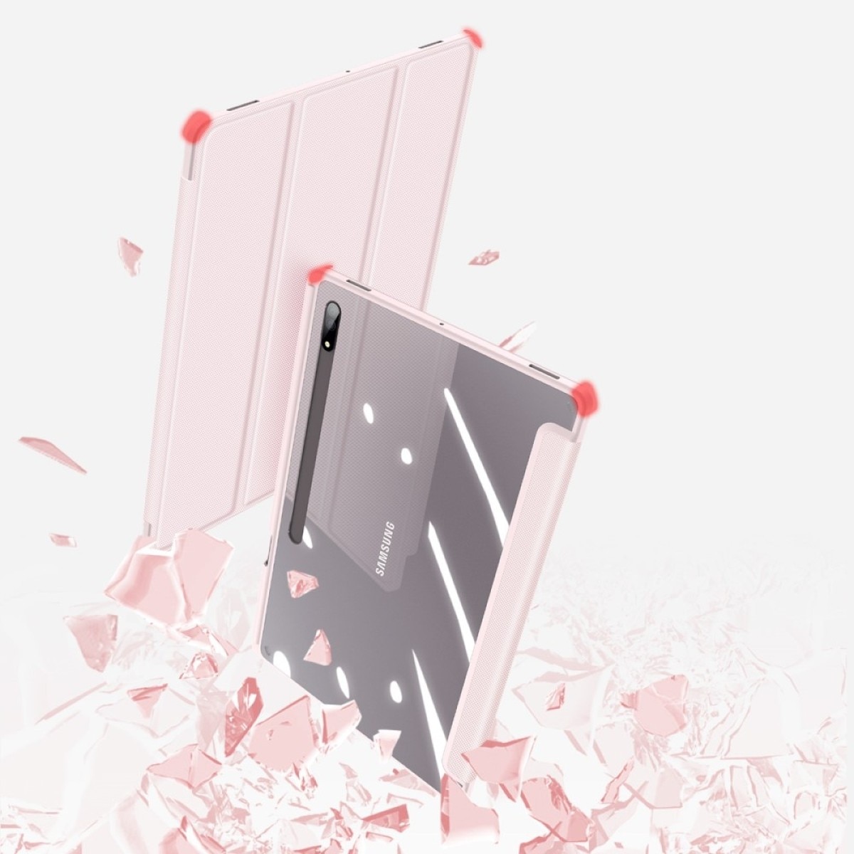 Husa premium pentru tableta Samsung Galaxy Tab S10 Ultra, S9 Ultra, S8 Ultra, 14.6 inch, Sigloo, interior de piele sintetica, cu suport Smart Pen, spatele din policarbonat transparent, Pink