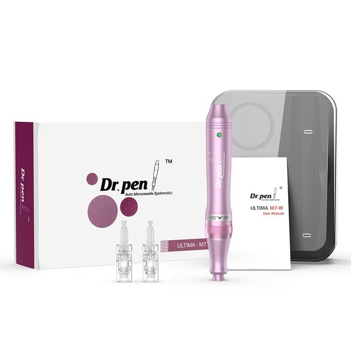 Молив с титаниеви микроигли, Dermapen, Dr. Pen, M7-W, 2x резервни 12 игли, дълбочина 0,25 - 2,5 mm, 9800 вибрации/мин, 5 скорости, без кабел