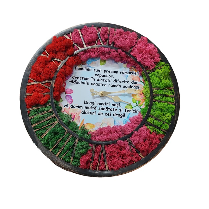 Ceas cu licheni stabilizati, mesaj pentru nasi 40 x 40 cm