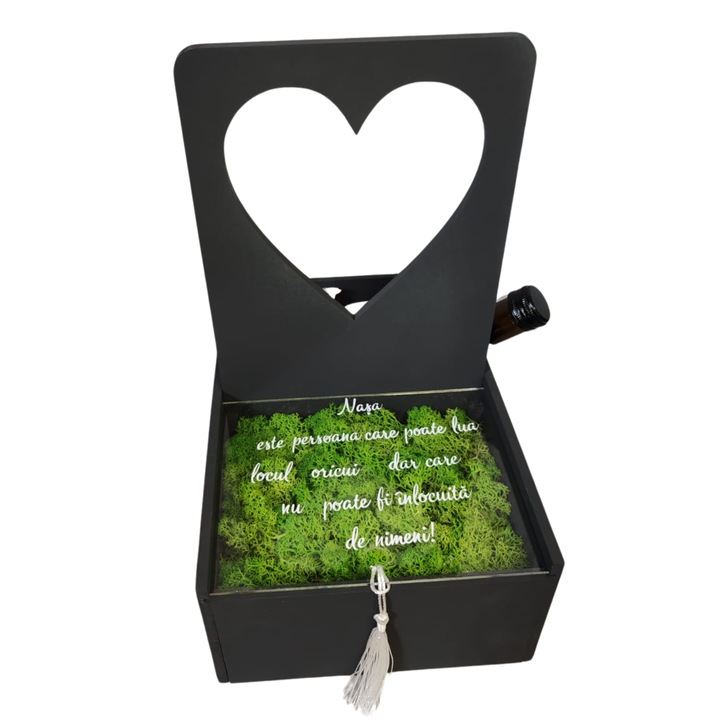Cutie cu mesaj pentru nasa cu licheni stabilizati vin si bomboane, negru