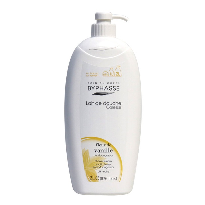 Tusfürdő, Byphasse, pH semleges, gyengéden tisztítja és hidratálja a bőrt, vanília kivonattal, 2000 ml