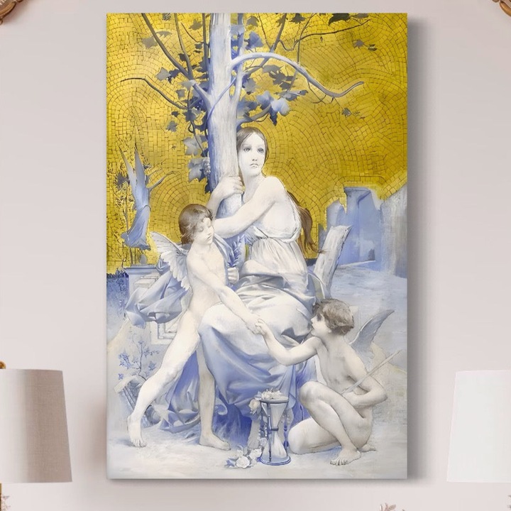 Премиум картина върху платно, LuxCanva® A1435, Райска градина, 100 X 155 см, 100% памучно платно 400 г/м2, дървена рамка, декоративна, ангели, дърво, майка, спалня, ярки цветове