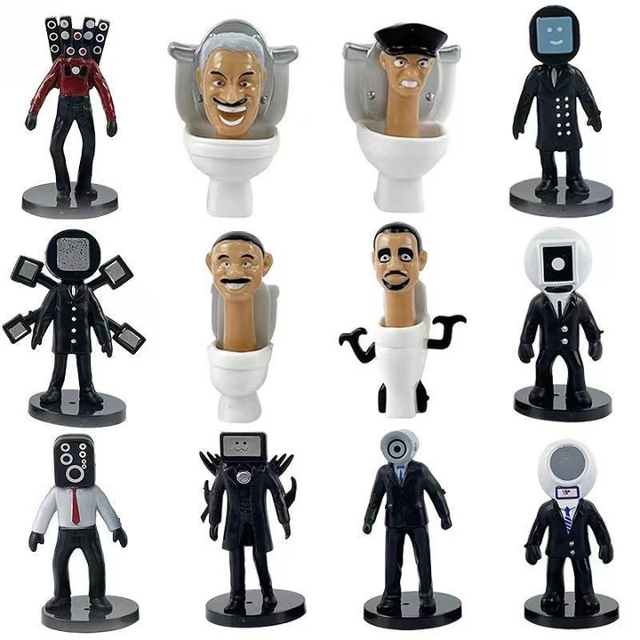12 db Skibidi Toilet figura készlet, PVC, 7-9cm, Többszínű