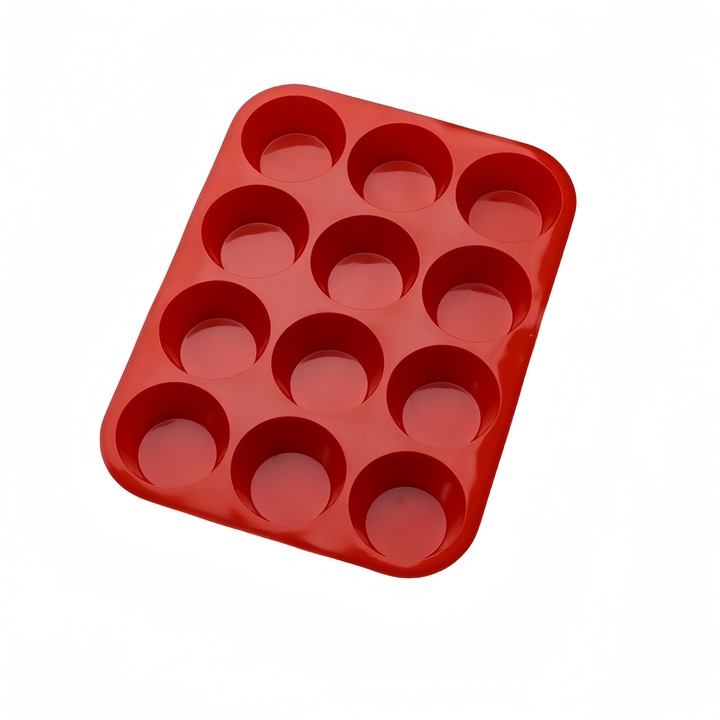 OEM Sütőforma, 12 rekesz, Szilikon, Magas hőmérsékletnek ellenálló, Piros