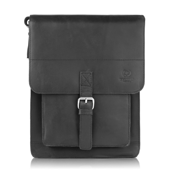 Paolo Peruzzi T-91 мъжка чанта през рамо, естествена кожа, черна, 30x25x7см