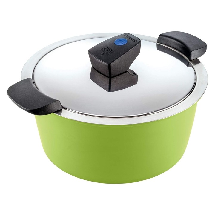 Интелигентен съд за готвене Kuhn Rikon, Hotpan Comfort, 5 л, контрол чрез приложение, температурен сензор, премиум качество, неръждаема стомана, съвместим с всички източници на топлина, поддържа храната гореща, зелен