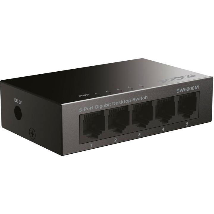 Суич Gigabit Strong SW5000M, 5 порта, стенен монтаж, черен, 87x54x23 mm