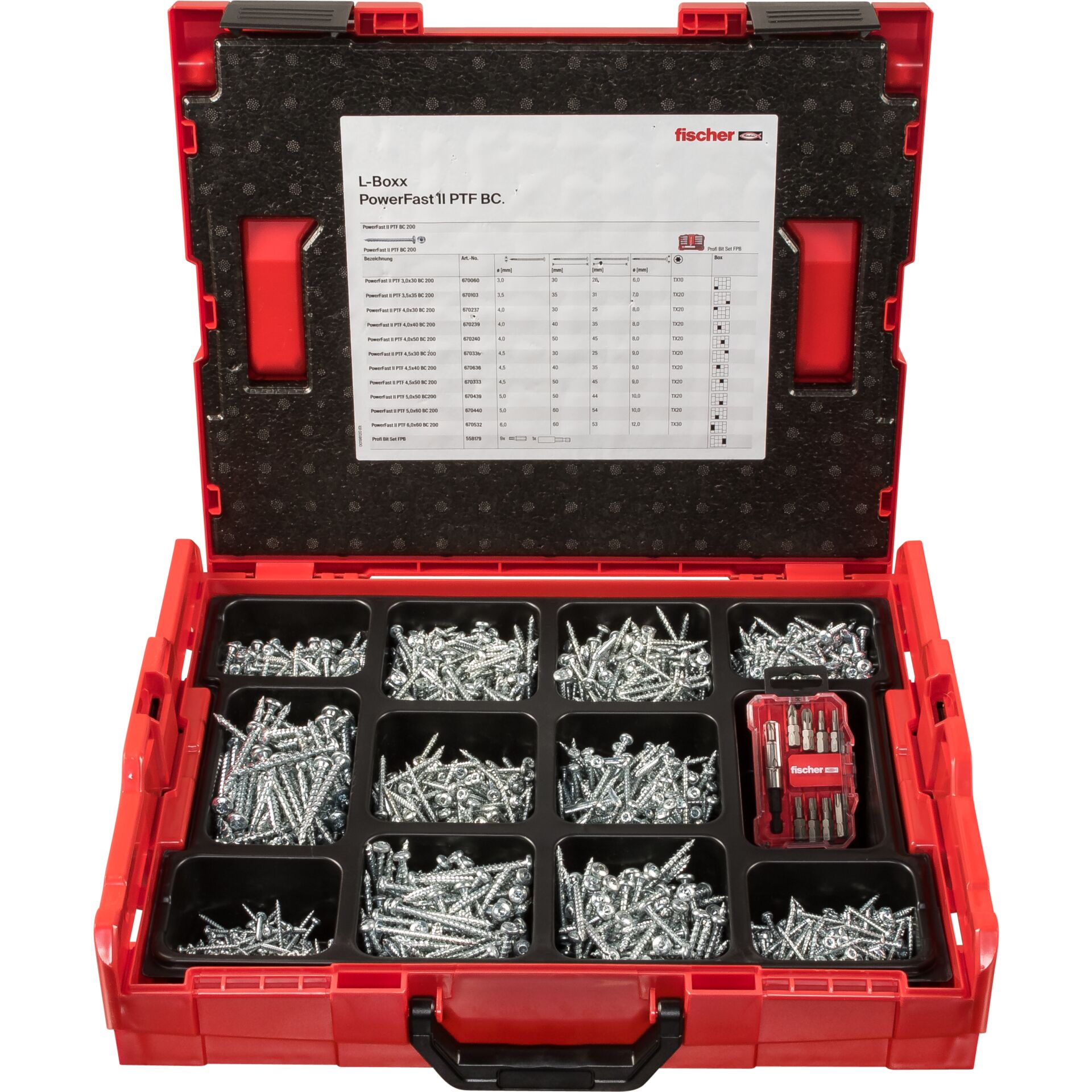 Set de 1801 suruburi si cutie de depozitare, Fischer, Metal, Gri