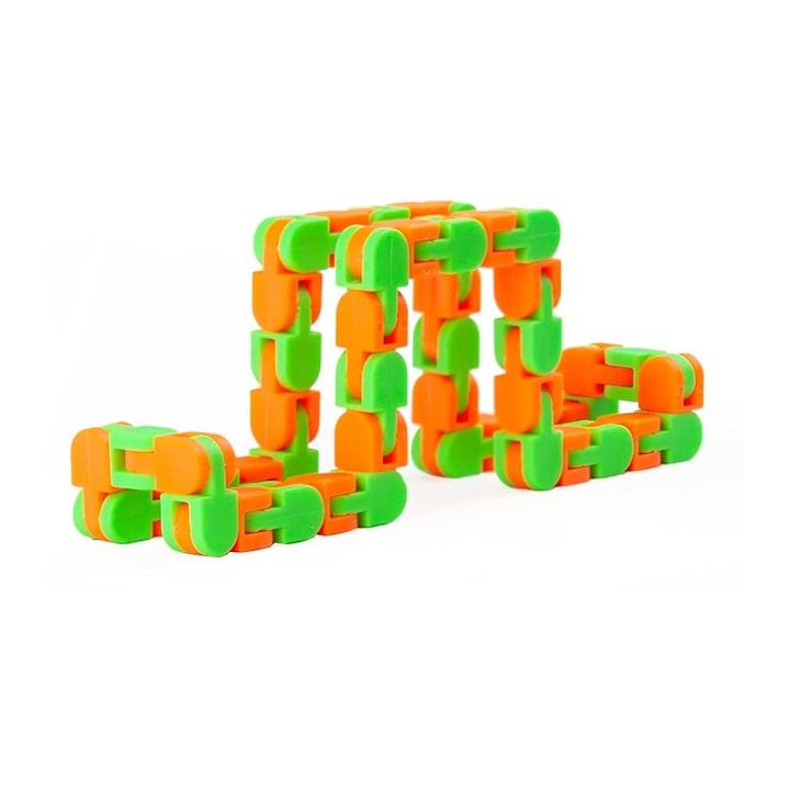 Anti-stressz játék Snap & Click, Fidget puzzle, narancs/zöld, 28 cm, Vivo