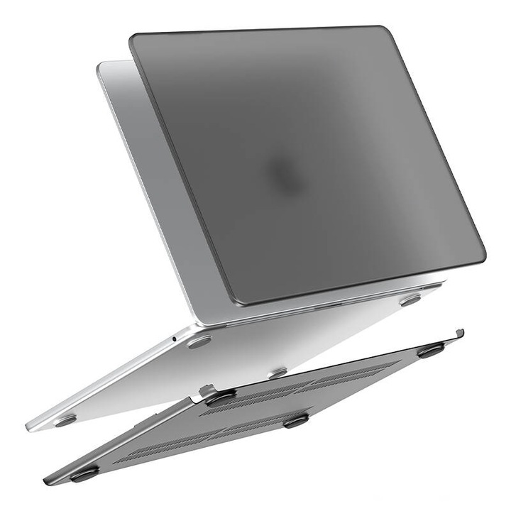 Husa protectie laptop, Lention, Policarbonat/Cauciuc, Pentru Macbook Pro 14", Gri