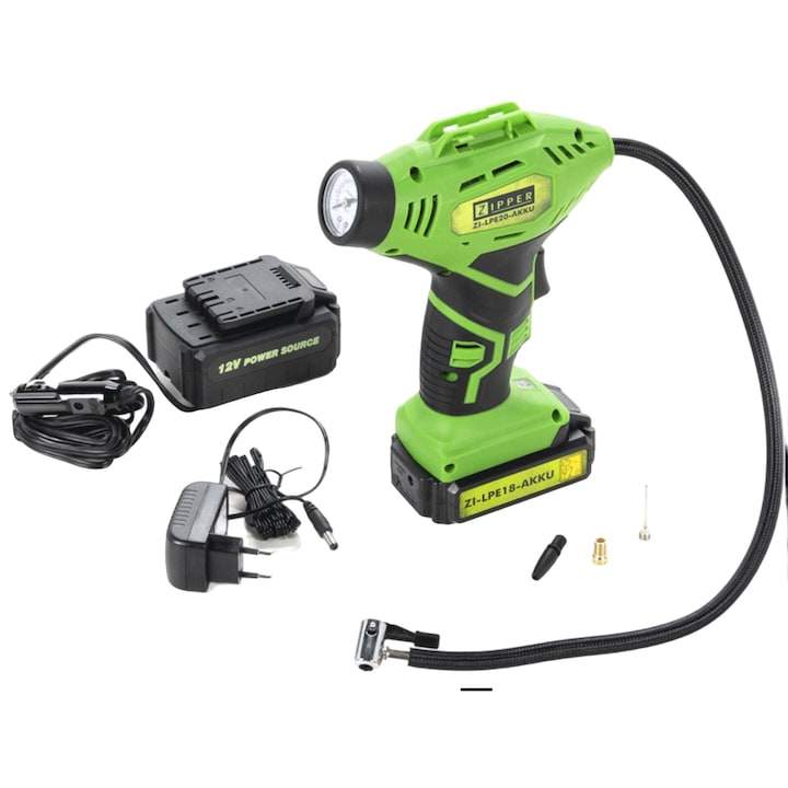Compresor auto portabil, Zipper, 6.8 bar, 18V, Verde/Negru