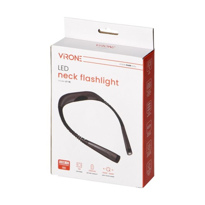 LED фенер за врат с акумулаторна батерия 1000mAh сив