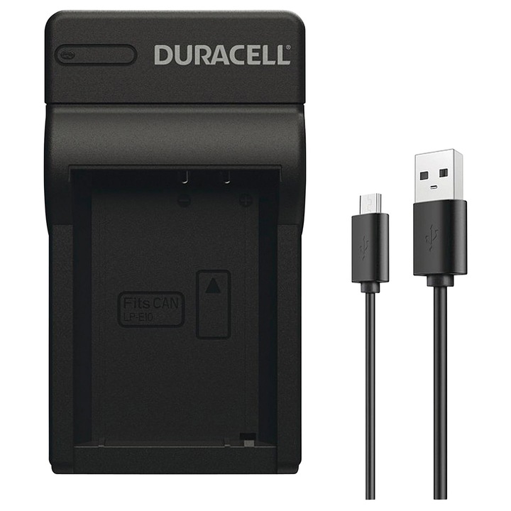 Incarcator pentru baterii, Duracell, Compatibil cu DR9967/LP-E10, Negru
