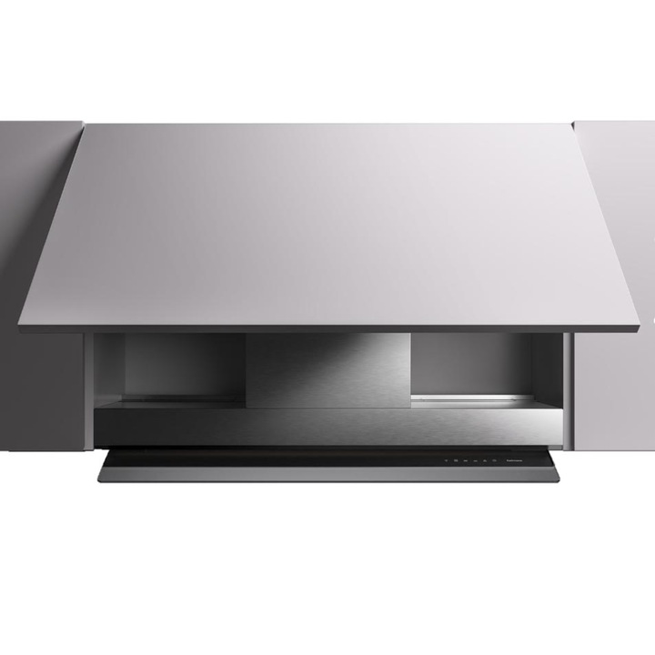 Hota incorporabila decorativa Beko BHCB66641BBHS, Putere de absorbtie 710 mc/h, Senzor de temperatura, Lumina ajustabila, Electronic Touchcontrol, Avertizare curatare/inlocuire filtru, Panou sticla, Negru