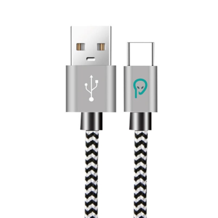 SPACER táp- és adatkábel okostelefon, USB 3.0 (T) Type-C (T), 2.1A, fonott, kiskereskedelmi csomag, 1 m, zebra
