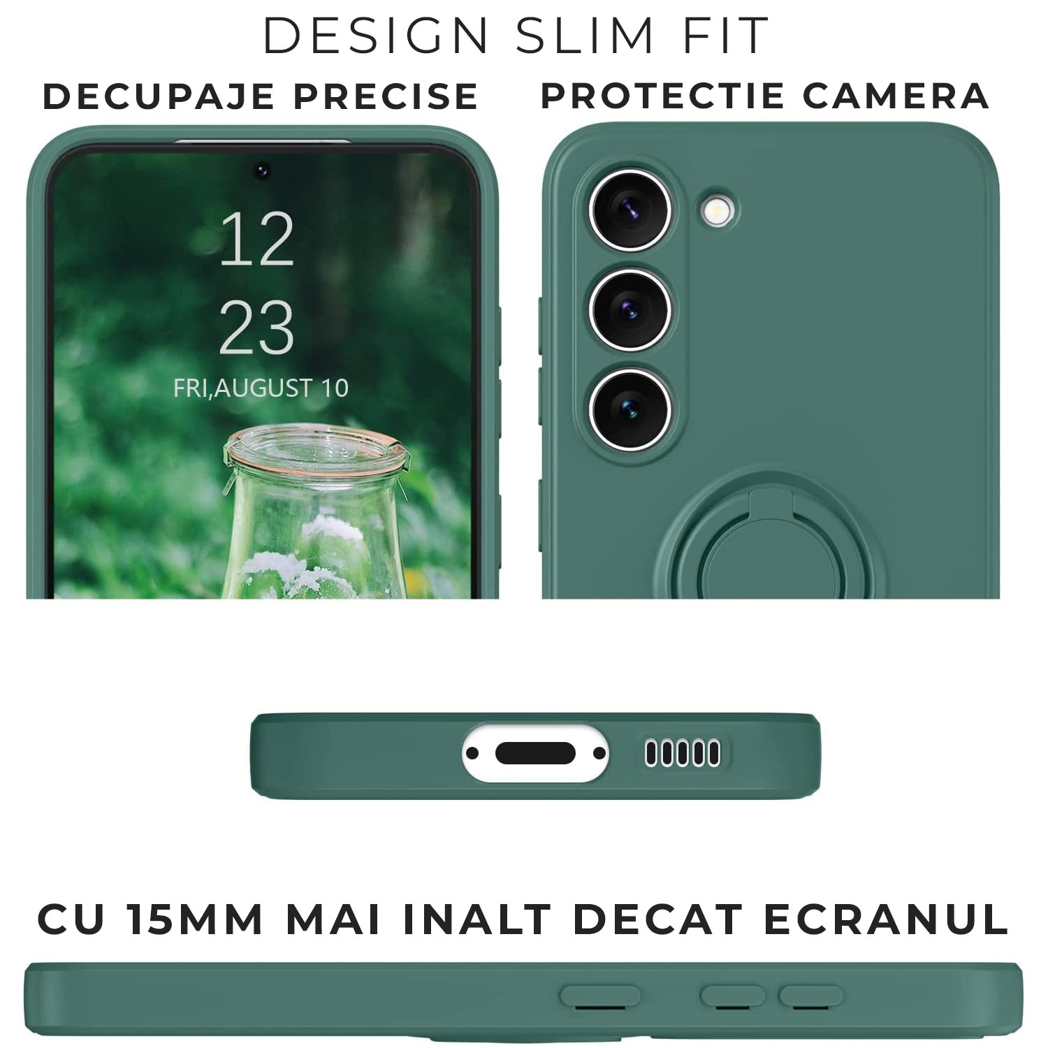 Husa pentru Samsung S24 Plus DaDen cu inel rotativ 360, Silicon Premium, Camera Protection, Antisoc, Verde