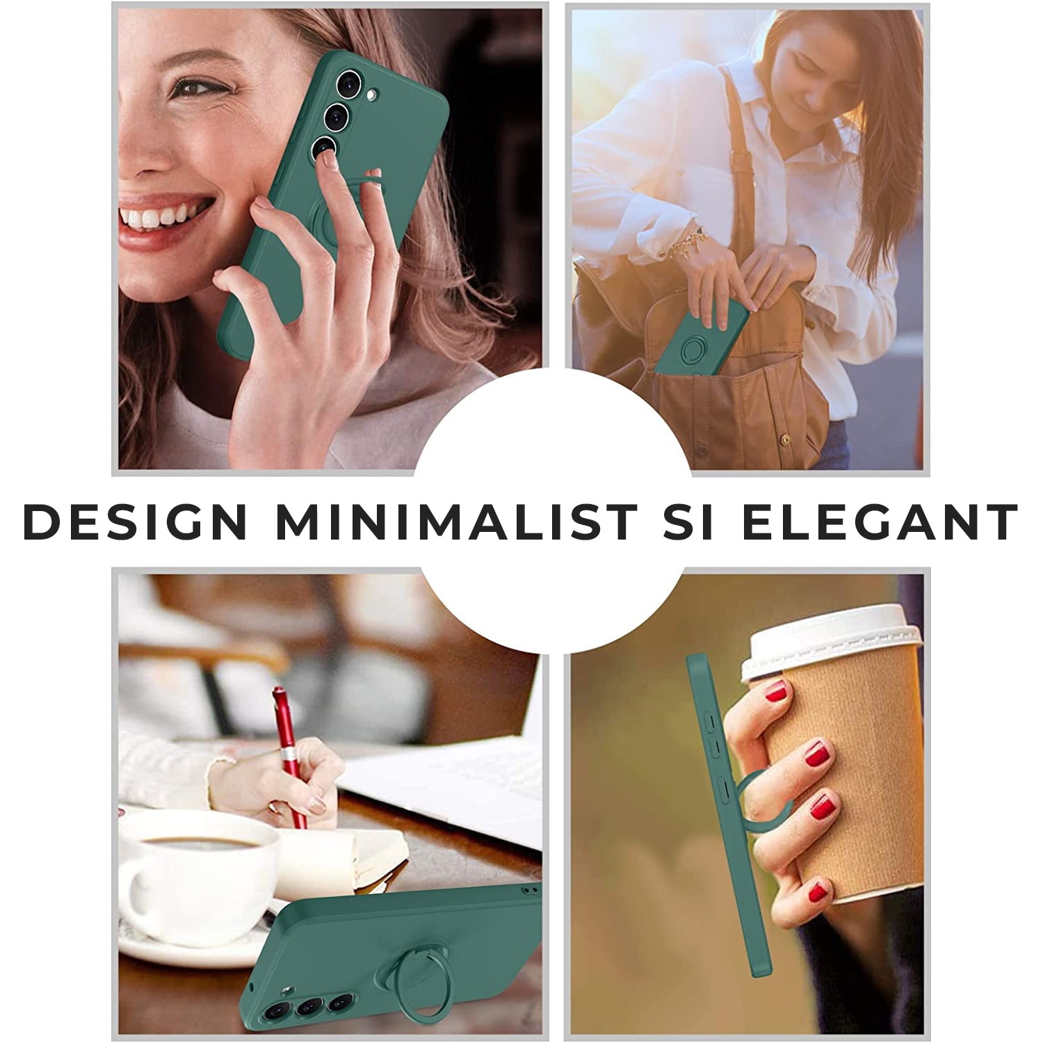 Husa pentru Samsung A35 DaDen cu inel rotativ 360, Silicon Premium, Camera Protection, Antisoc, Verde